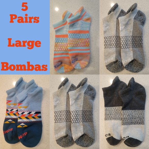 Bombas Accessories 5 Pair Womens Bombas Ankle Socks Large Assorted